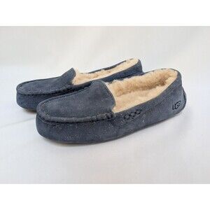 UGG Ansley Moccasin Slippers Blue Fur Lined Slip On Loafers Shoes Womens Size 9